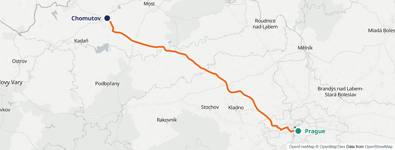 מפת המסלול: Prague – Chomutov