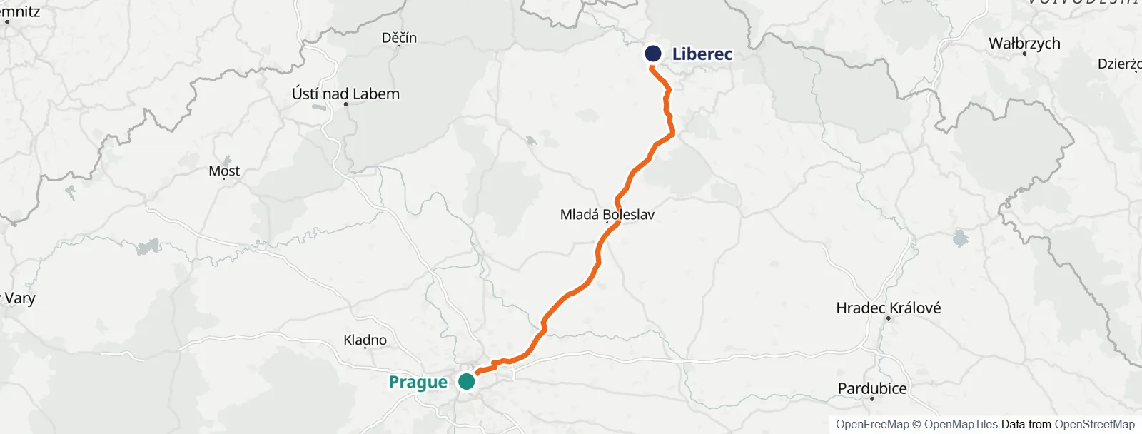 מפת המסלול: Prague – Liberec