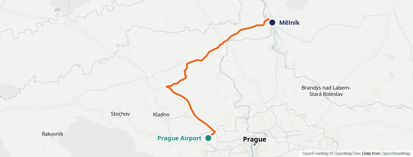 מפת המסלול: Prague Airport – Mělník