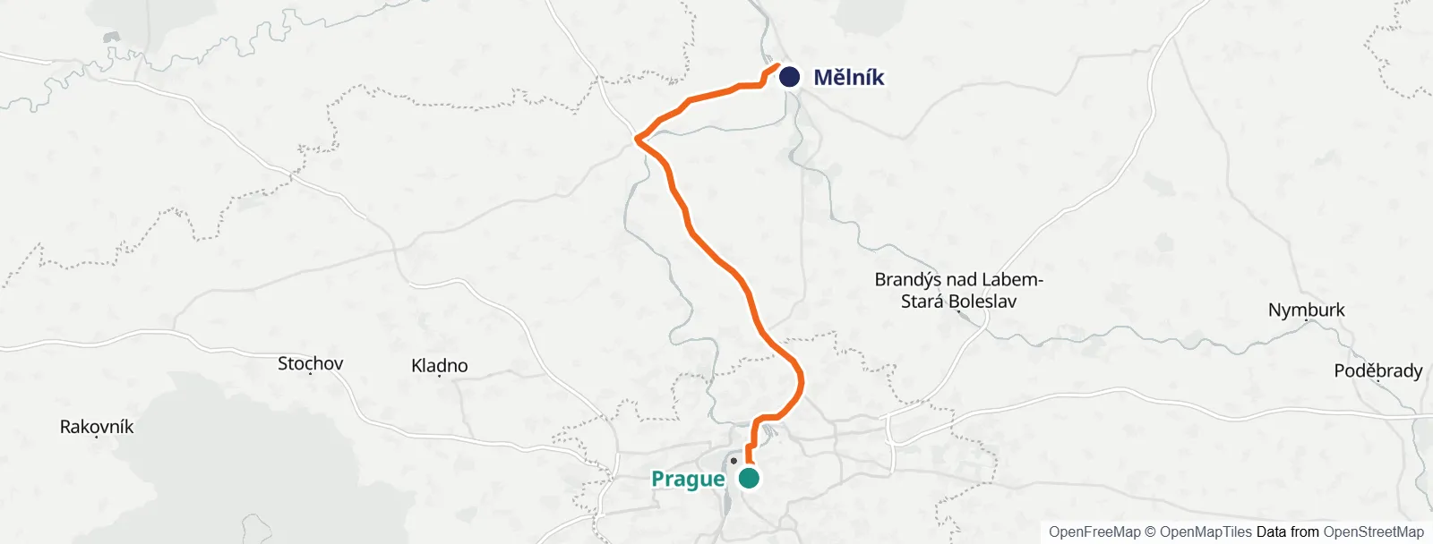 מפת המסלול: Prague – Mělník